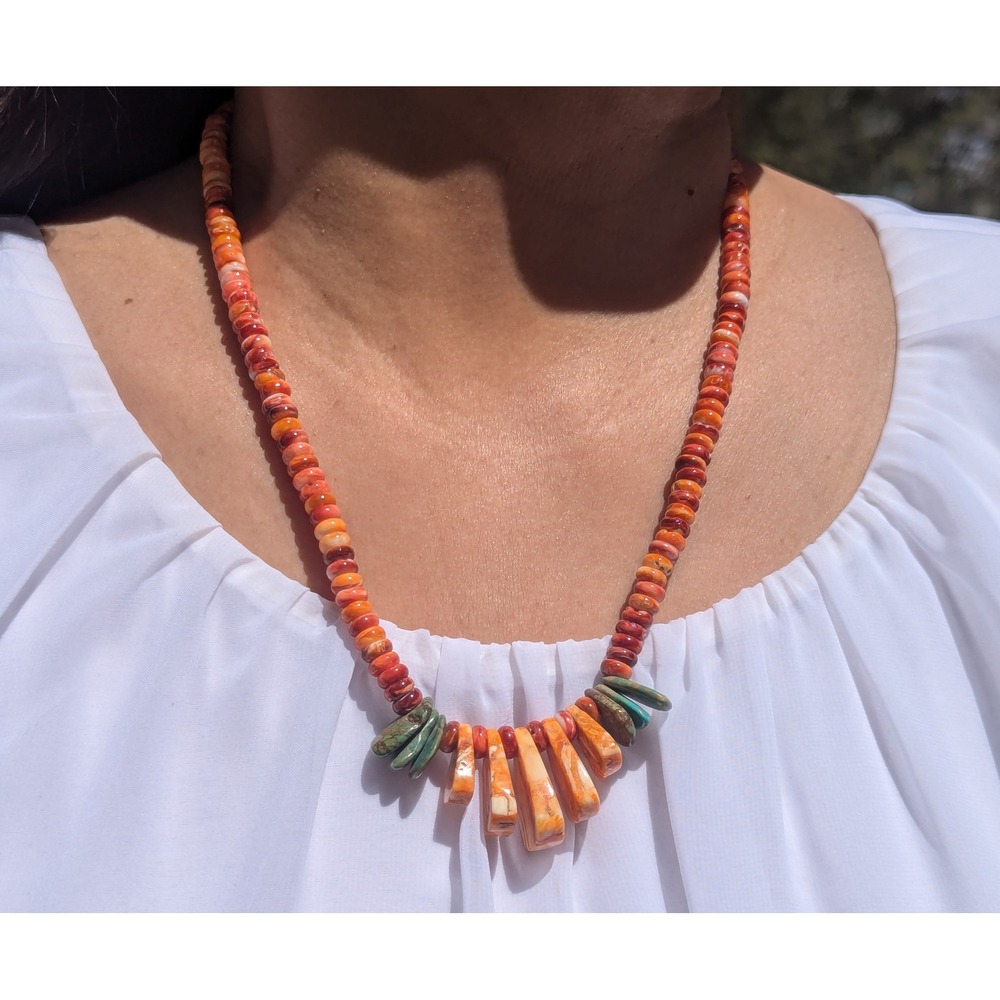 Navajo Handmade Pendant Necklace Shell w Turquoise Silver NA Jewelry ***